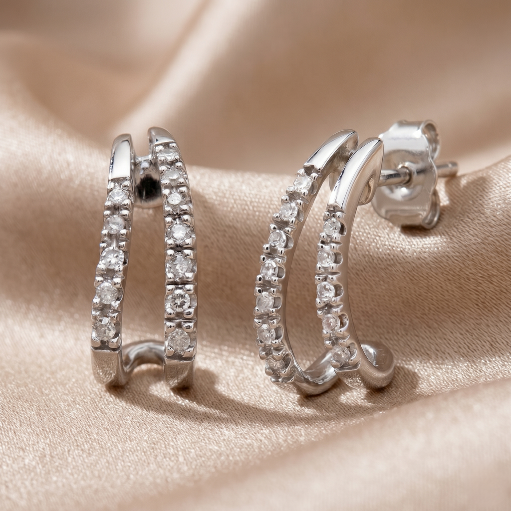 Diamond Huggie Hoop Earrings - detail view | Prime Jewellery