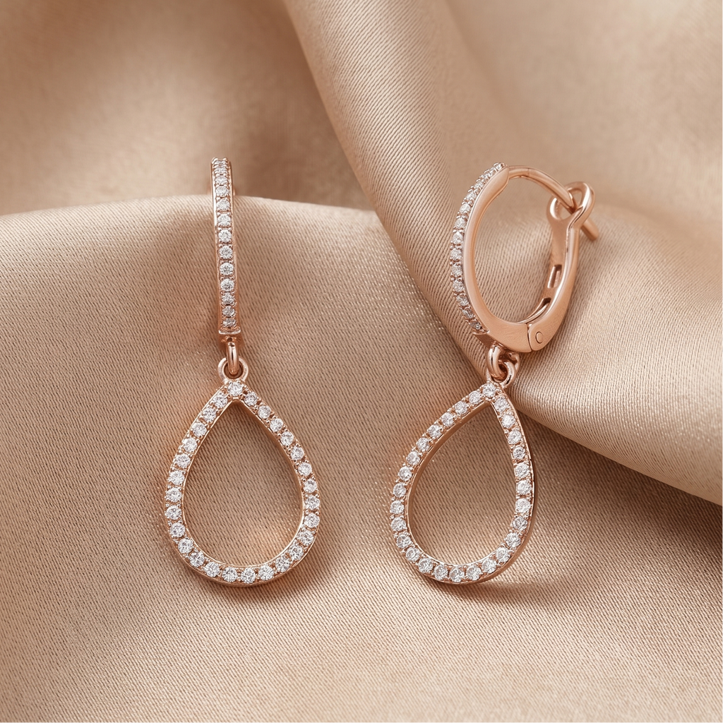 9ct Rose Gold 0.25 Carat Natural Diamond Drop Medium Hoop Earrings