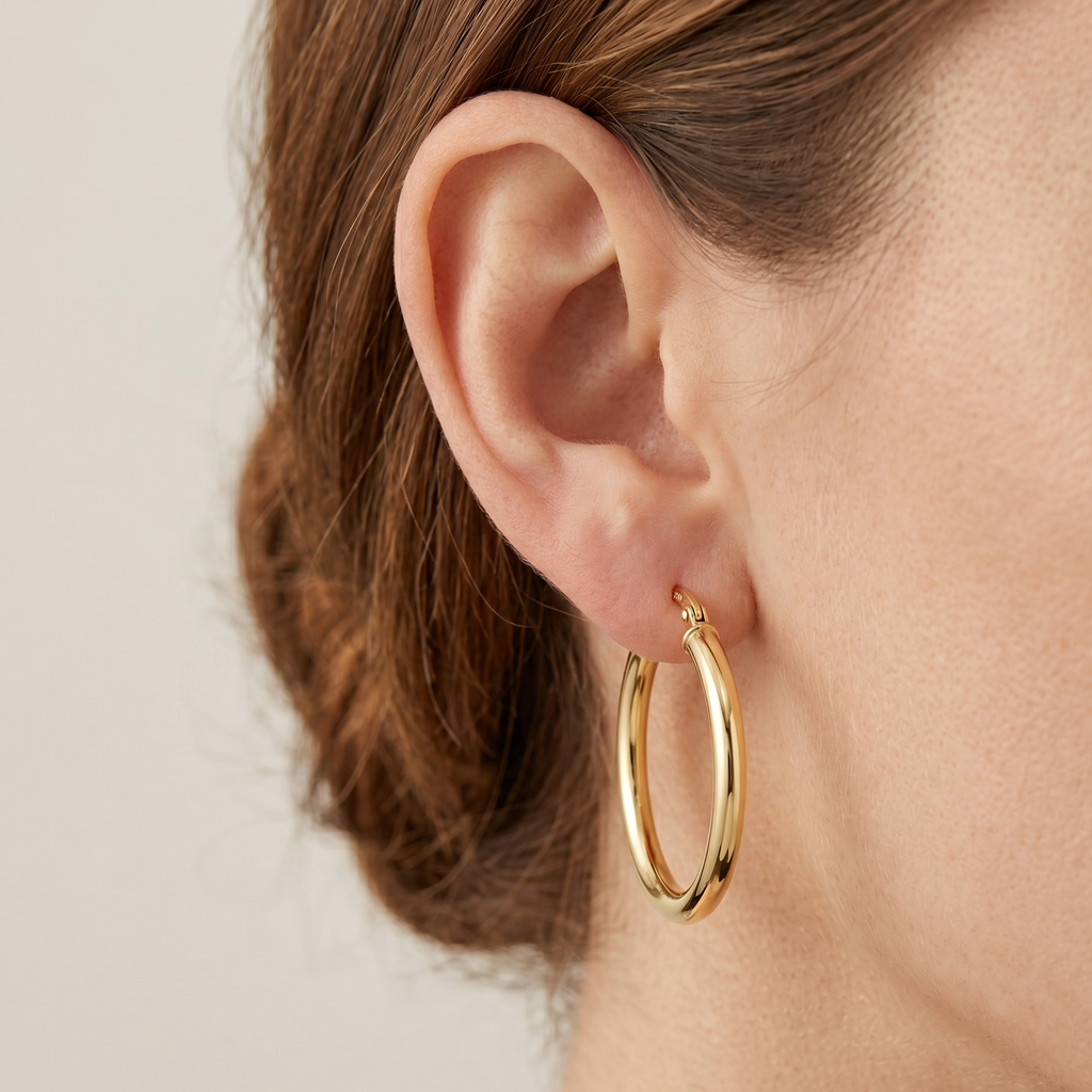 9ct Yellow Gold Polished Medium Hoop Earrings