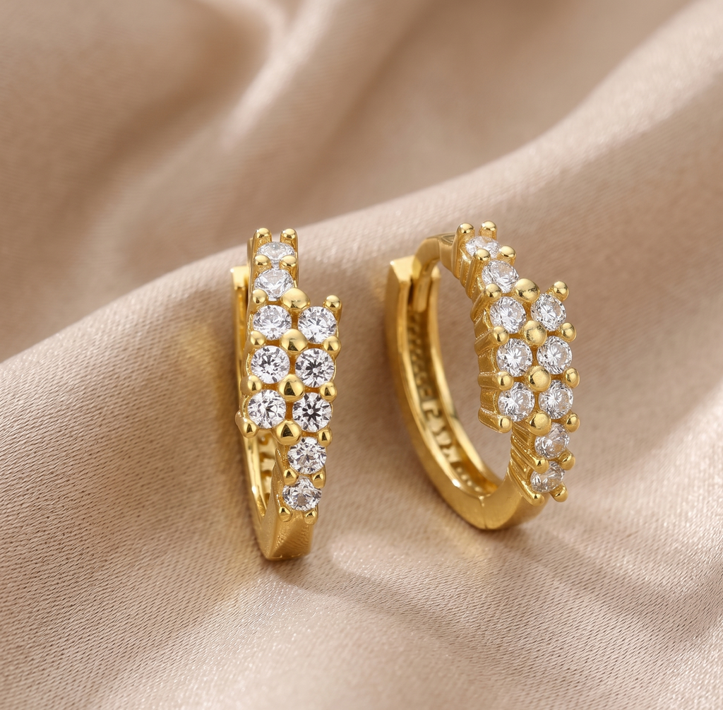 Cubic Zirconia Huggie Hoop Earrings - detail view | Prime Jewellery