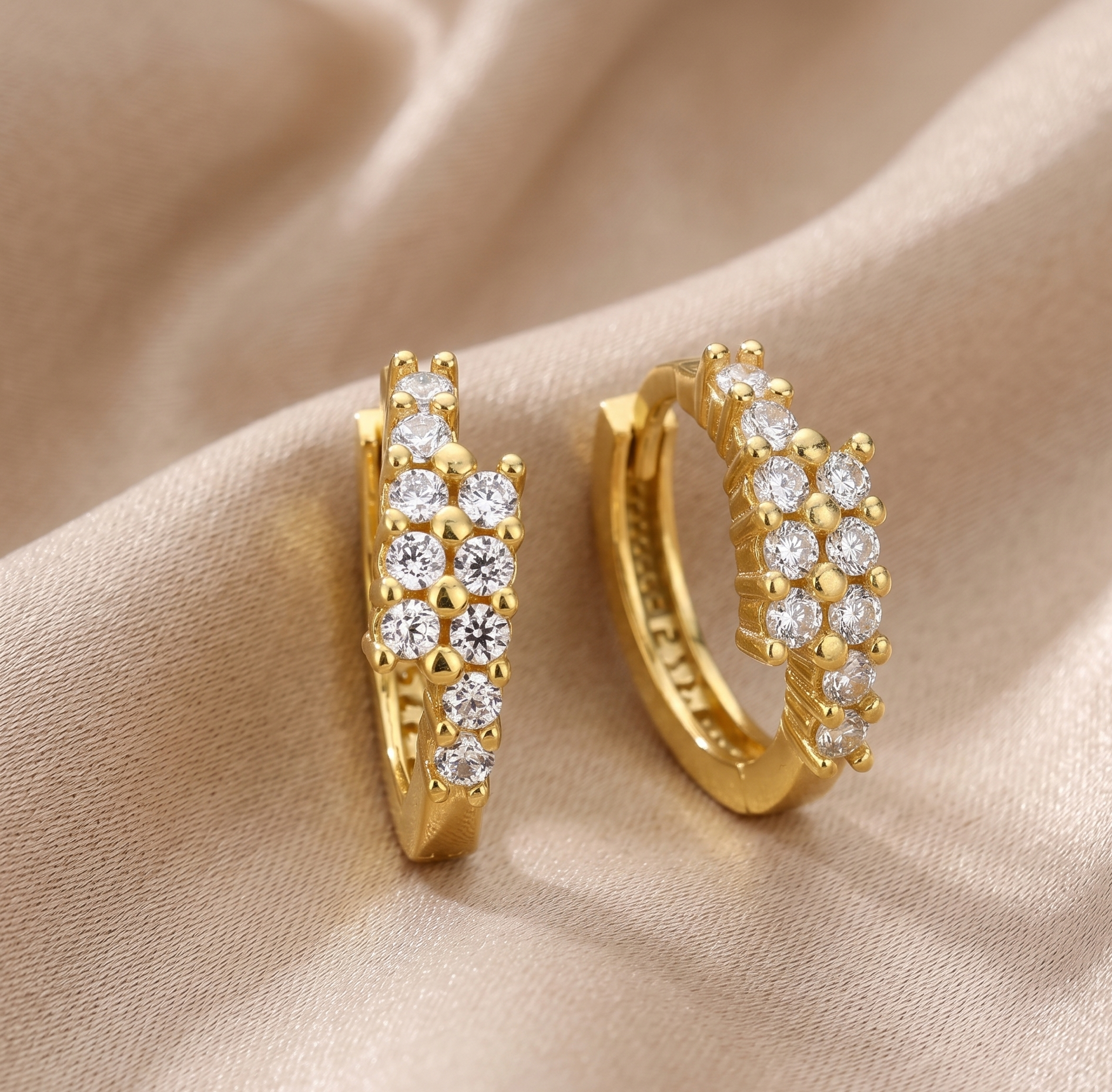Cubic Zirconia Huggie Hoop Earrings - detail view | Prime Jewellery