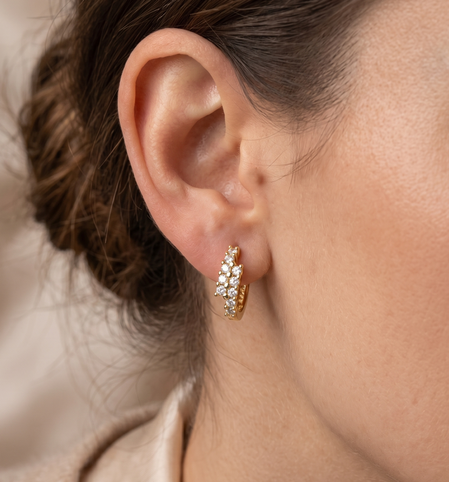 Cubic Zirconia Huggie Hoop Earrings - detail view | Prime Jewellery