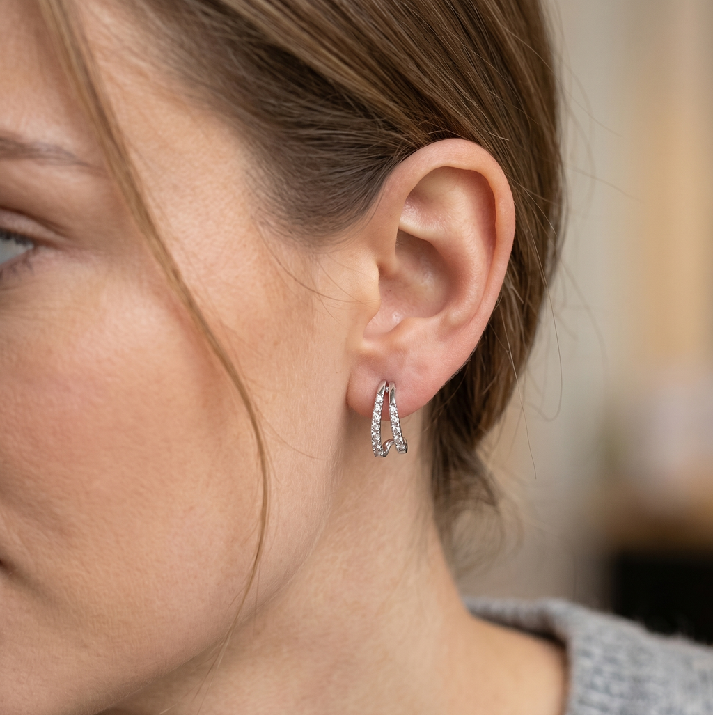 Diamond Huggie Hoop Earrings - detail view | Prime Jewellery