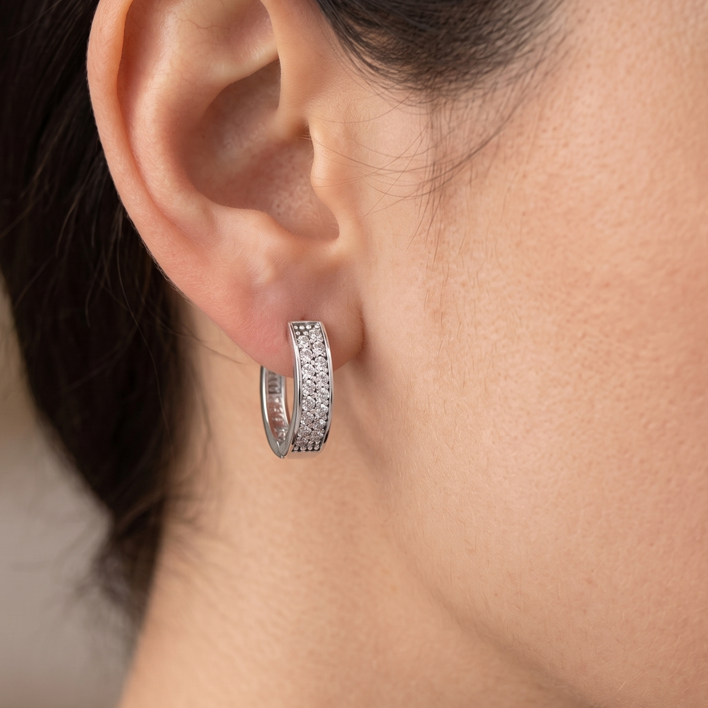 Cubic Zirconia Huggie Hoop Earrings - detail view | Prime Jewellery