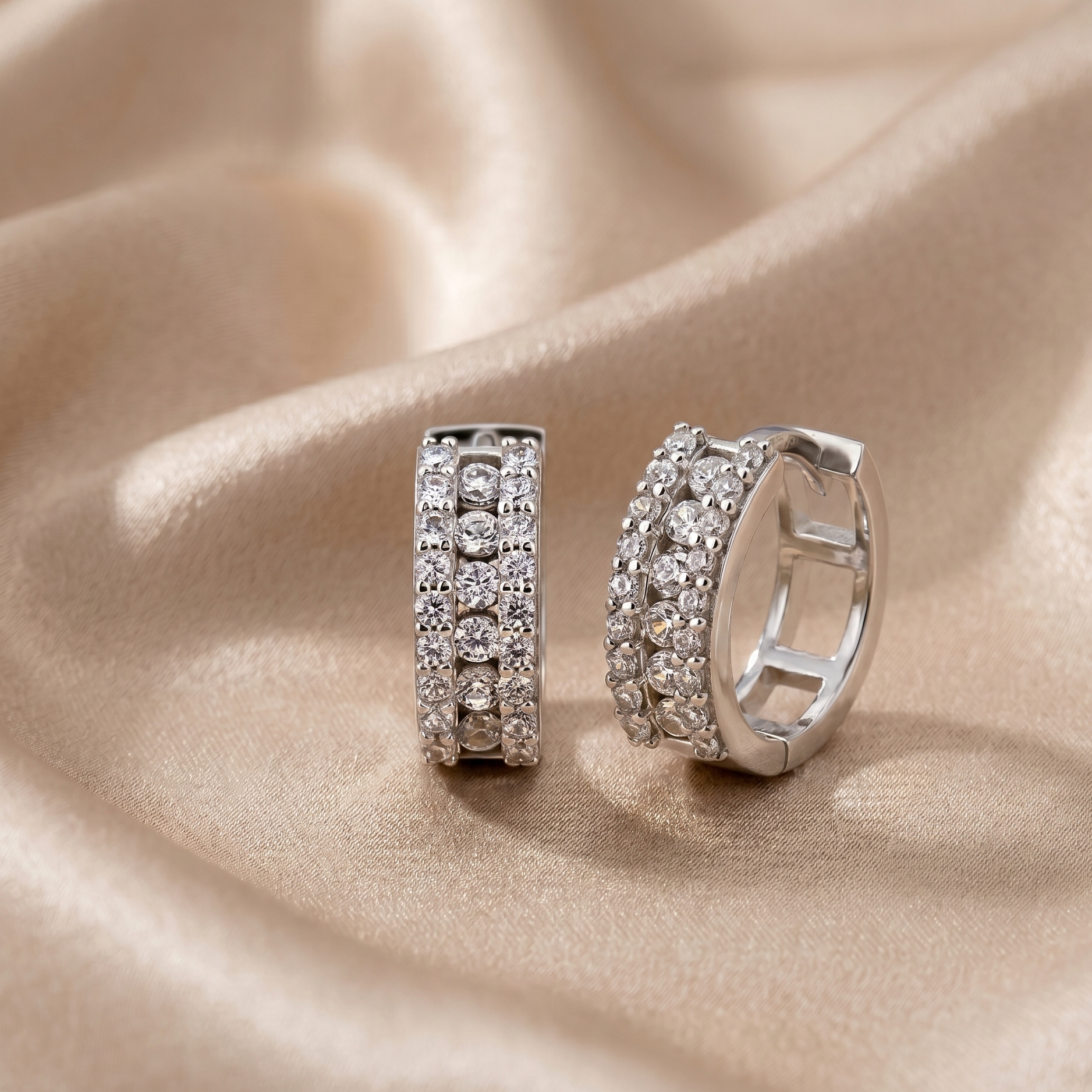 Cubic Zirconia Huggie Hoop Earrings - detail view | Prime Jewellery