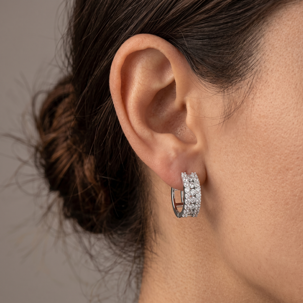 Cubic Zirconia Huggie Hoop Earrings - detail view | Prime Jewellery