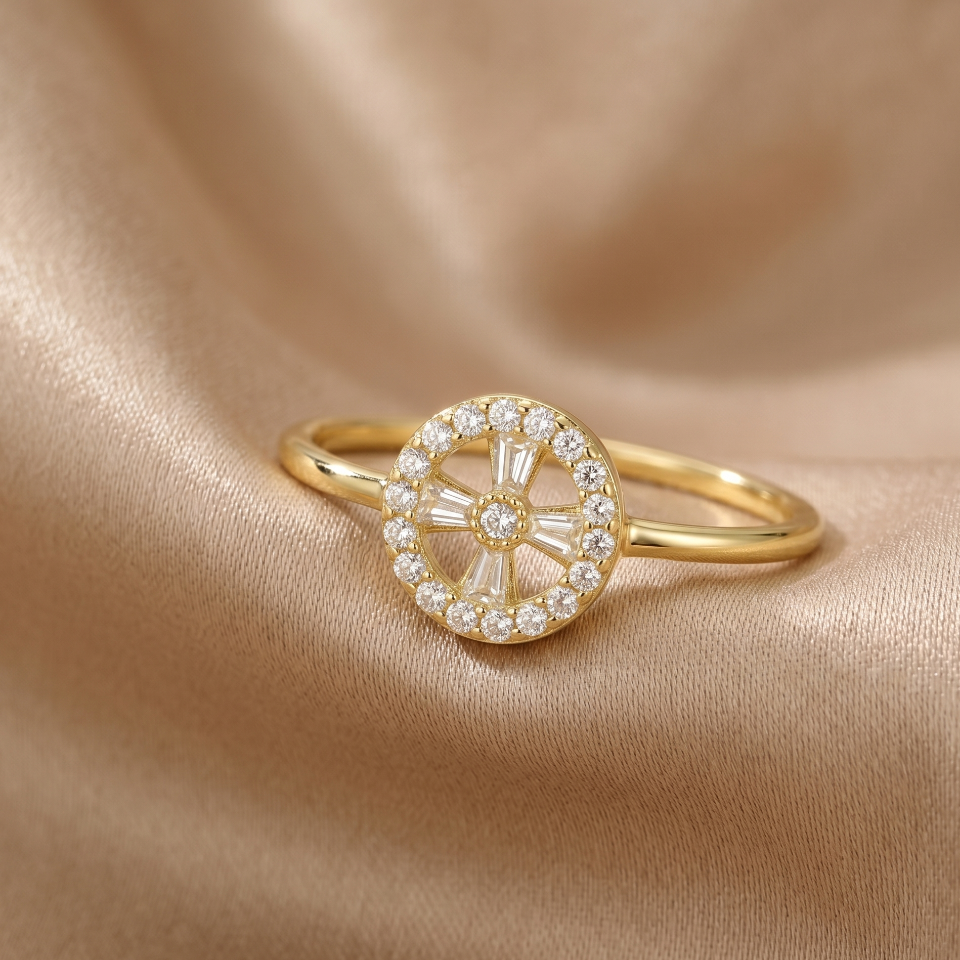 9ct Yellow Gold CZ Baguette Sunburst Ring