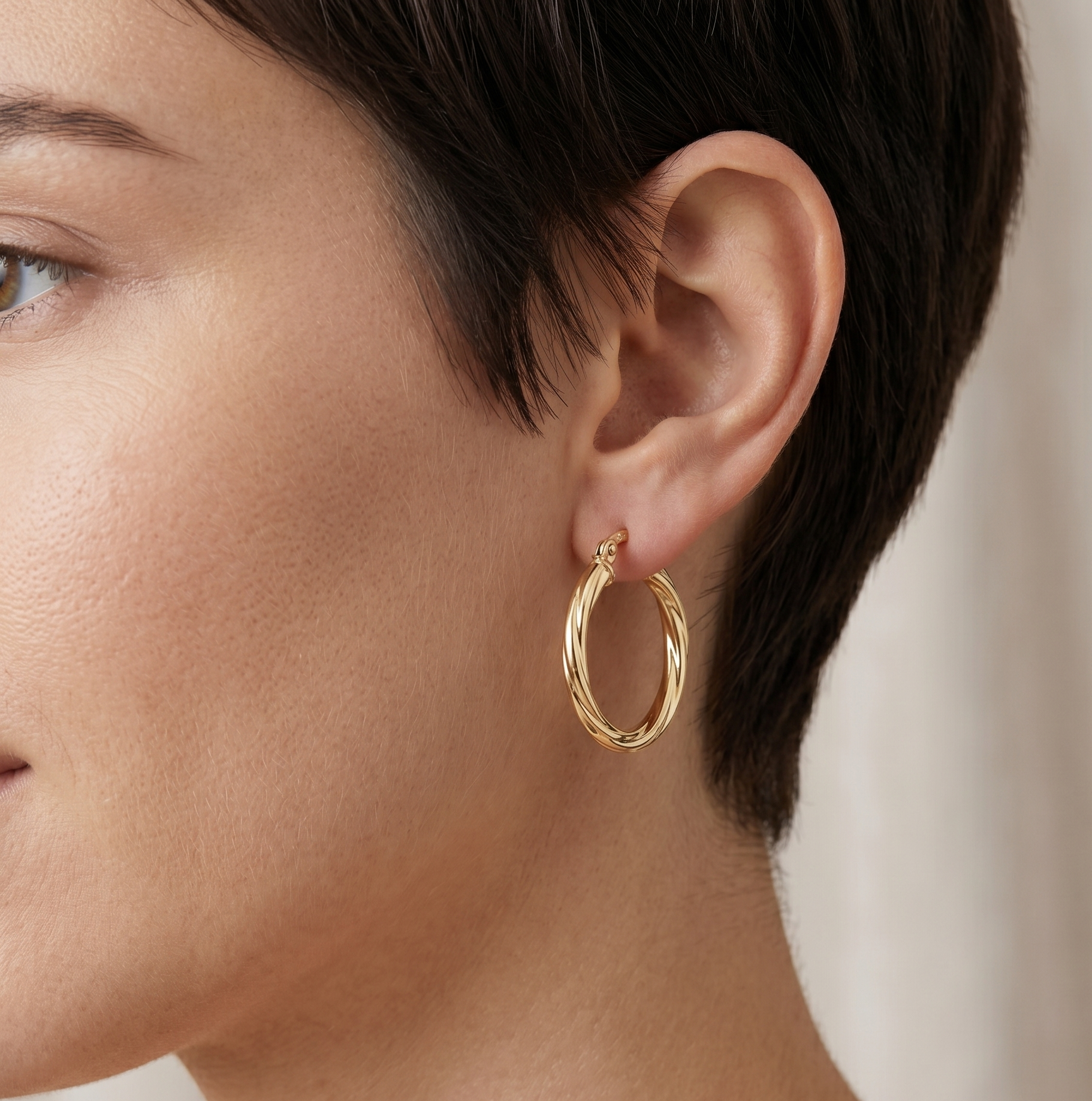 9ct Yellow Gold Polished Twisted Small Hoop Earrings