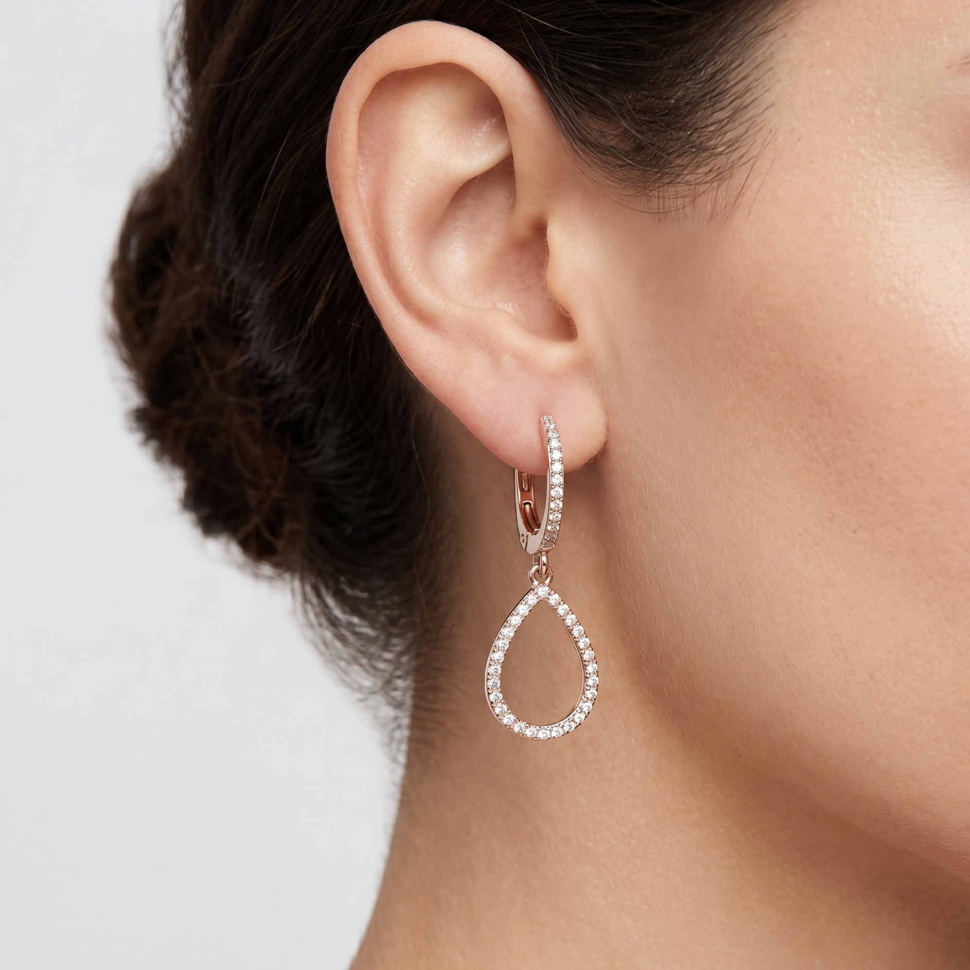 9ct Rose Gold 0.25 Carat Natural Diamond Drop Medium Hoop Earrings
