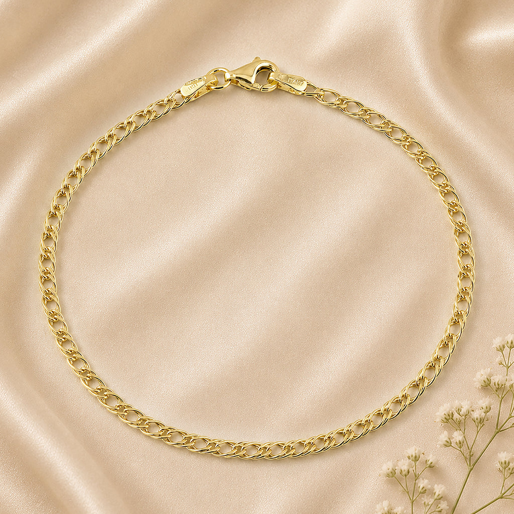 9ct Yellow Gold 7.5 Inch Fine Double Curb Chain Bracelet