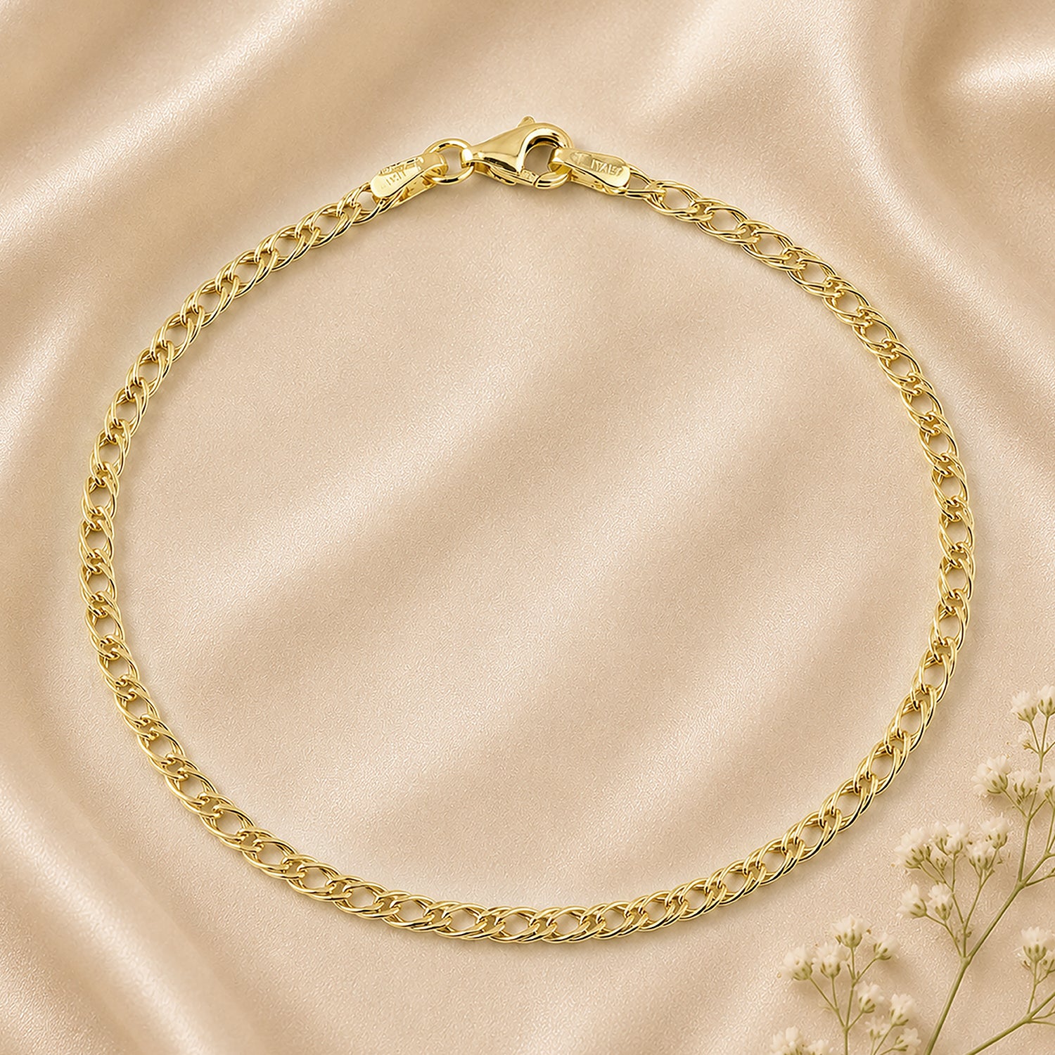 9ct Yellow Gold 7.5 Inch Fine Double Curb Chain Bracelet