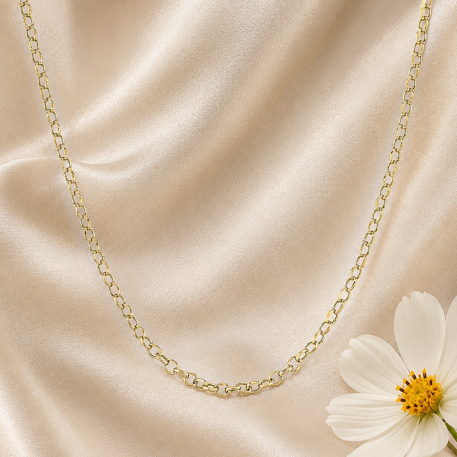 9ct Yellow Gold Rolo Chain Necklace 16 Inch Length