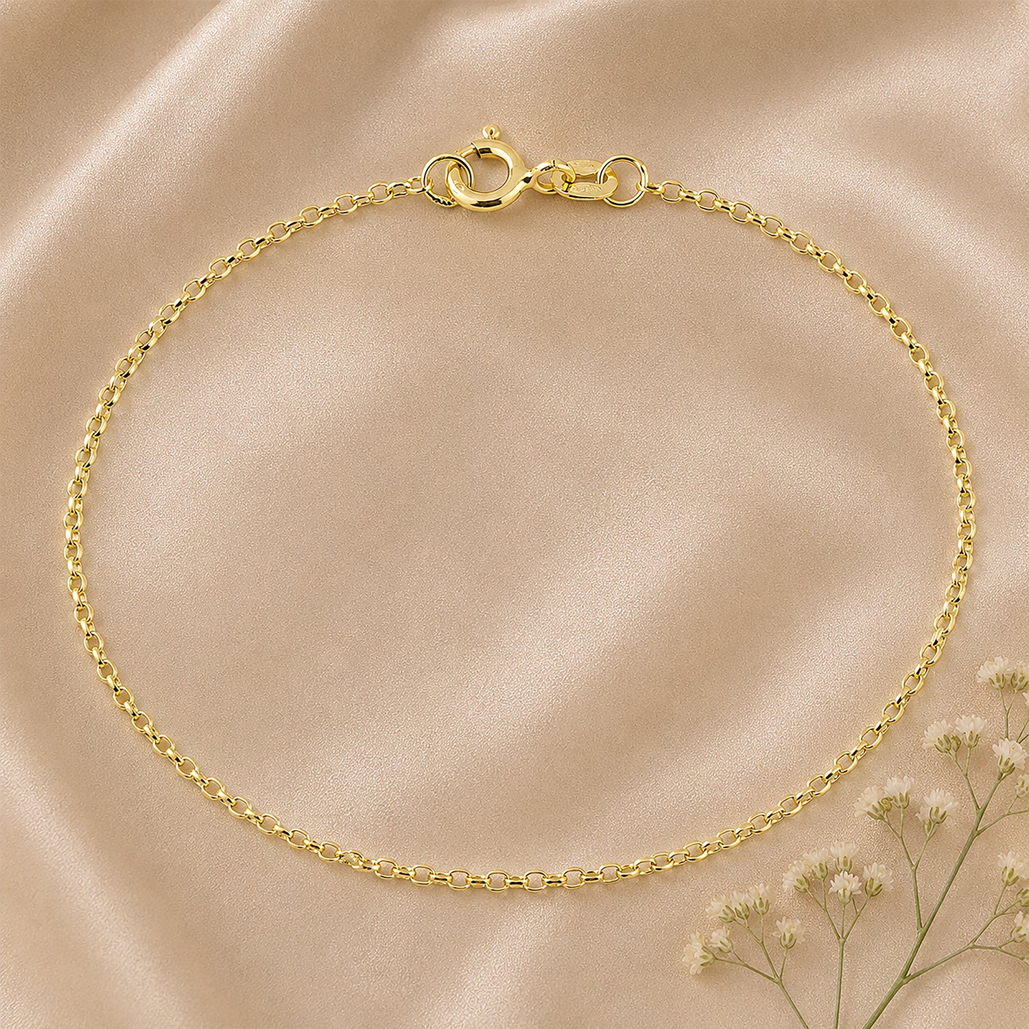 9ct Yellow Gold Rolo Chain Bracelet 7.5 Inch