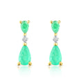 9ct Yellow Gold Pear Emerald and Diamond Drop Earrings