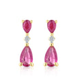 9ct Yellow Gold Pear Ruby and Diamond Drop Earrings