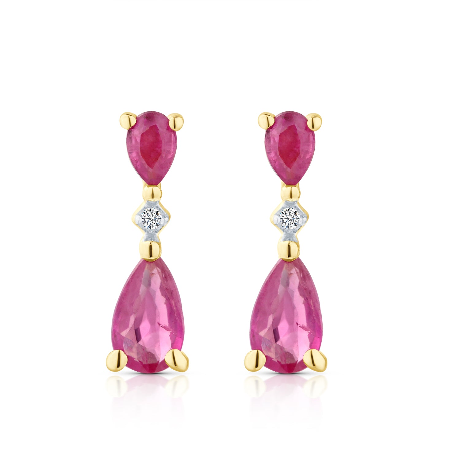 9ct Yellow Gold Pear Ruby and Diamond Drop Earrings