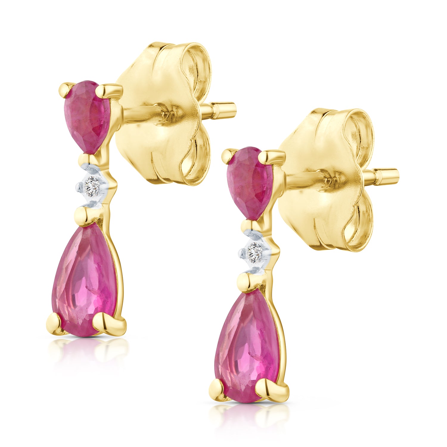 9ct Yellow Gold Pear Ruby and Diamond Drop Earrings