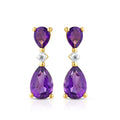 9ct Yellow Gold Pear Amethyst and Diamond Drop Earrings