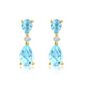 9ct Yellow Gold Pear Blue Topaz and Diamond Drop Earrings
