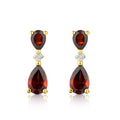 9ct Yellow Gold Pear Garnet and Diamond Drop Earrings