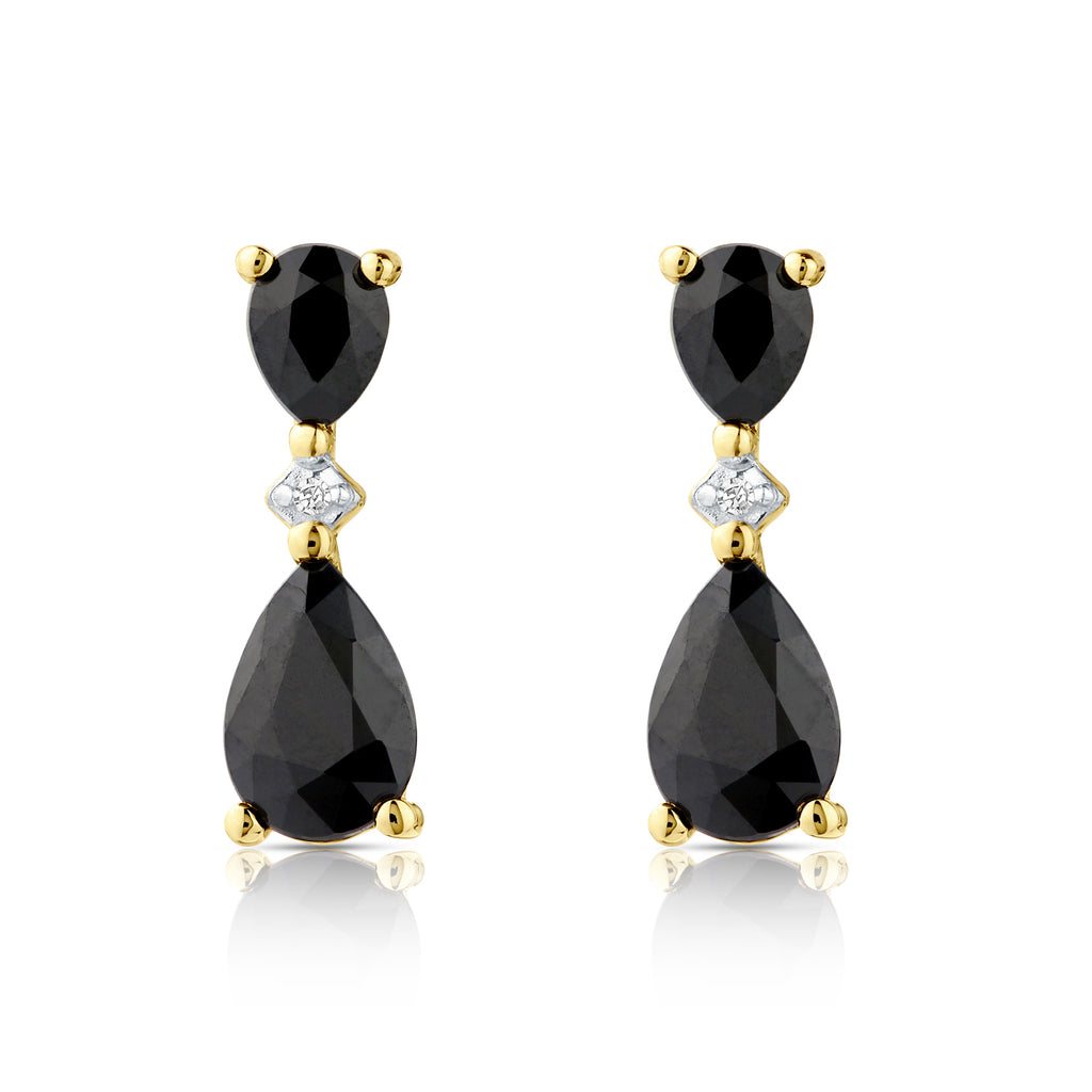 9ct Yellow Gold Pear Sapphire and Diamond Drop Earrings