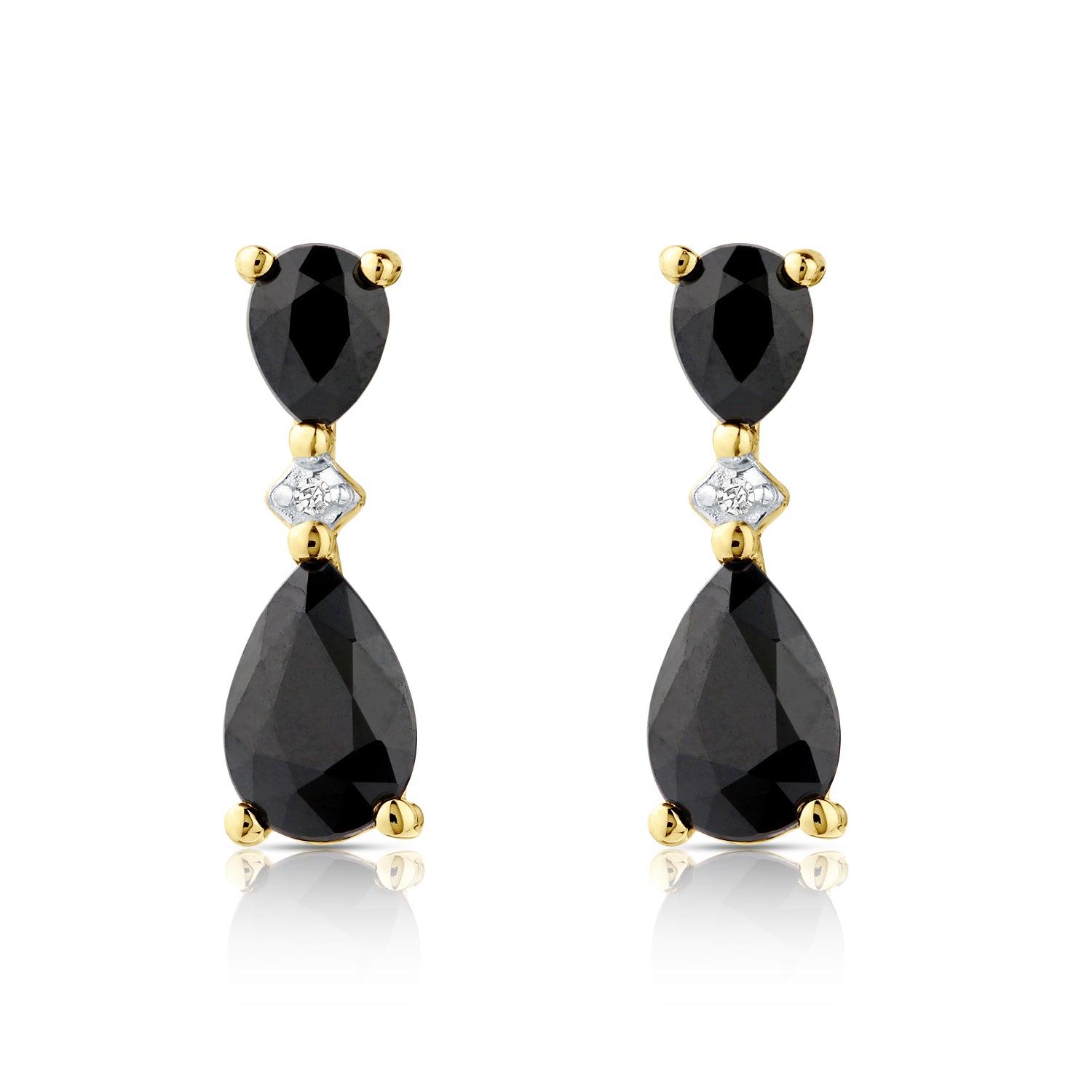 9ct Yellow Gold Pear Sapphire and Diamond Drop Earrings