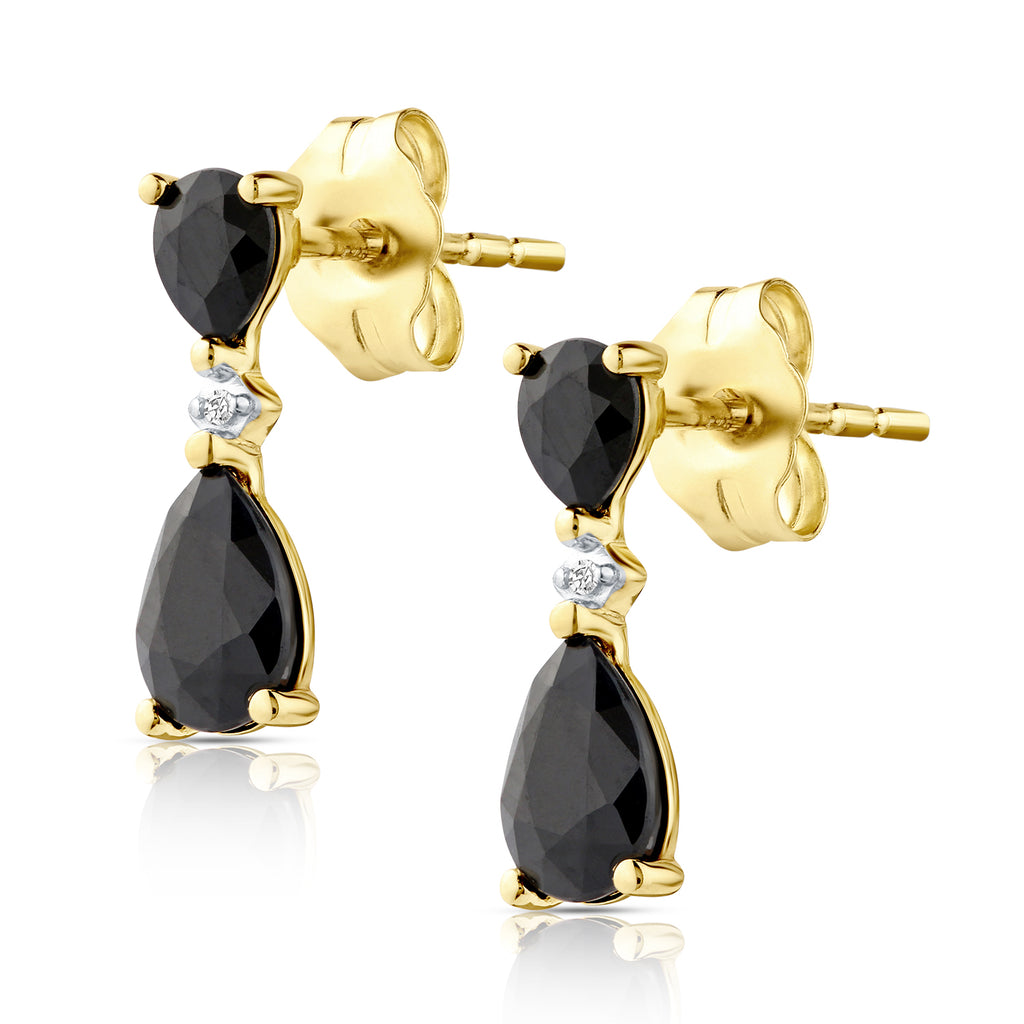 9ct Yellow Gold Pear Sapphire and Diamond Drop Earrings