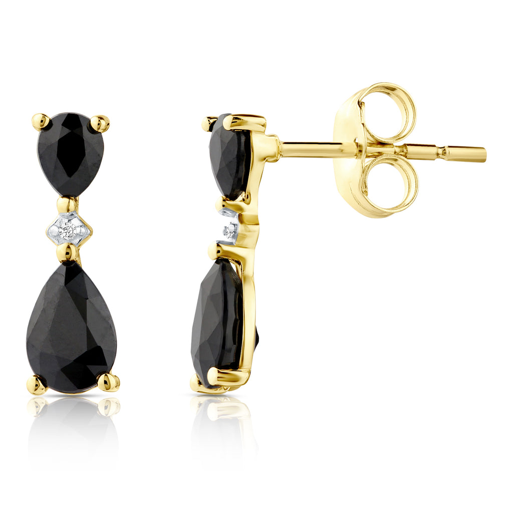 9ct Yellow Gold Pear Sapphire and Diamond Drop Earrings