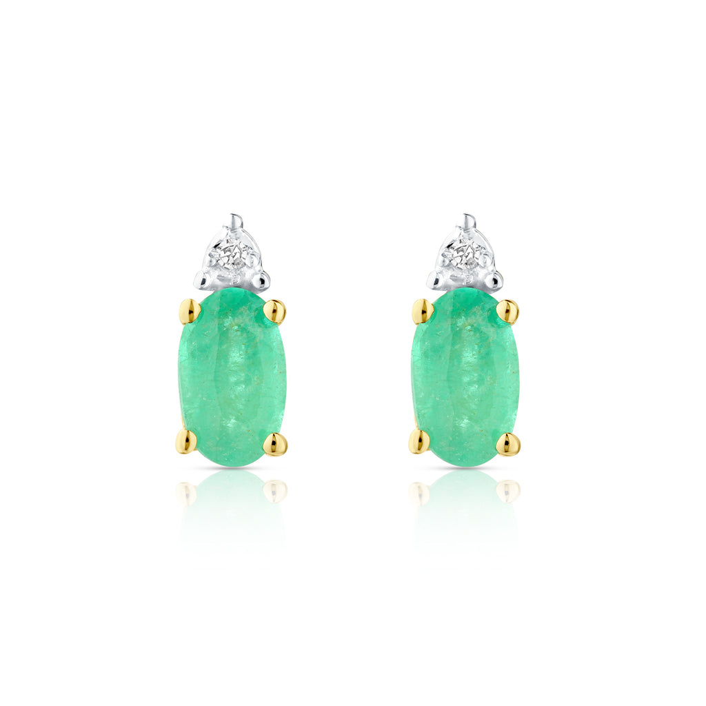 9ct Yellow Gold Emerald and Diamond Stud Earrings
