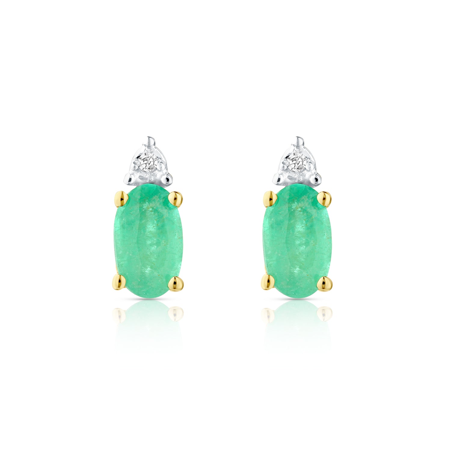 9ct Yellow Gold Emerald and Diamond Stud Earrings