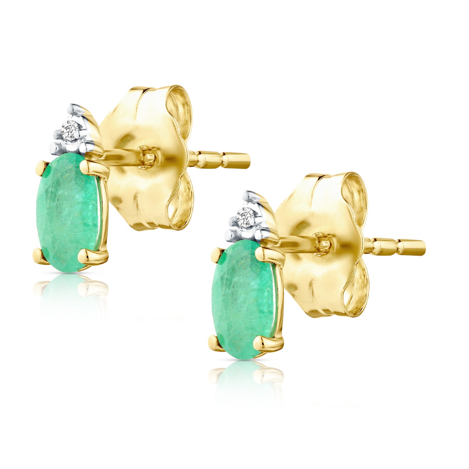 9ct Yellow Gold Emerald and Diamond Stud Earrings