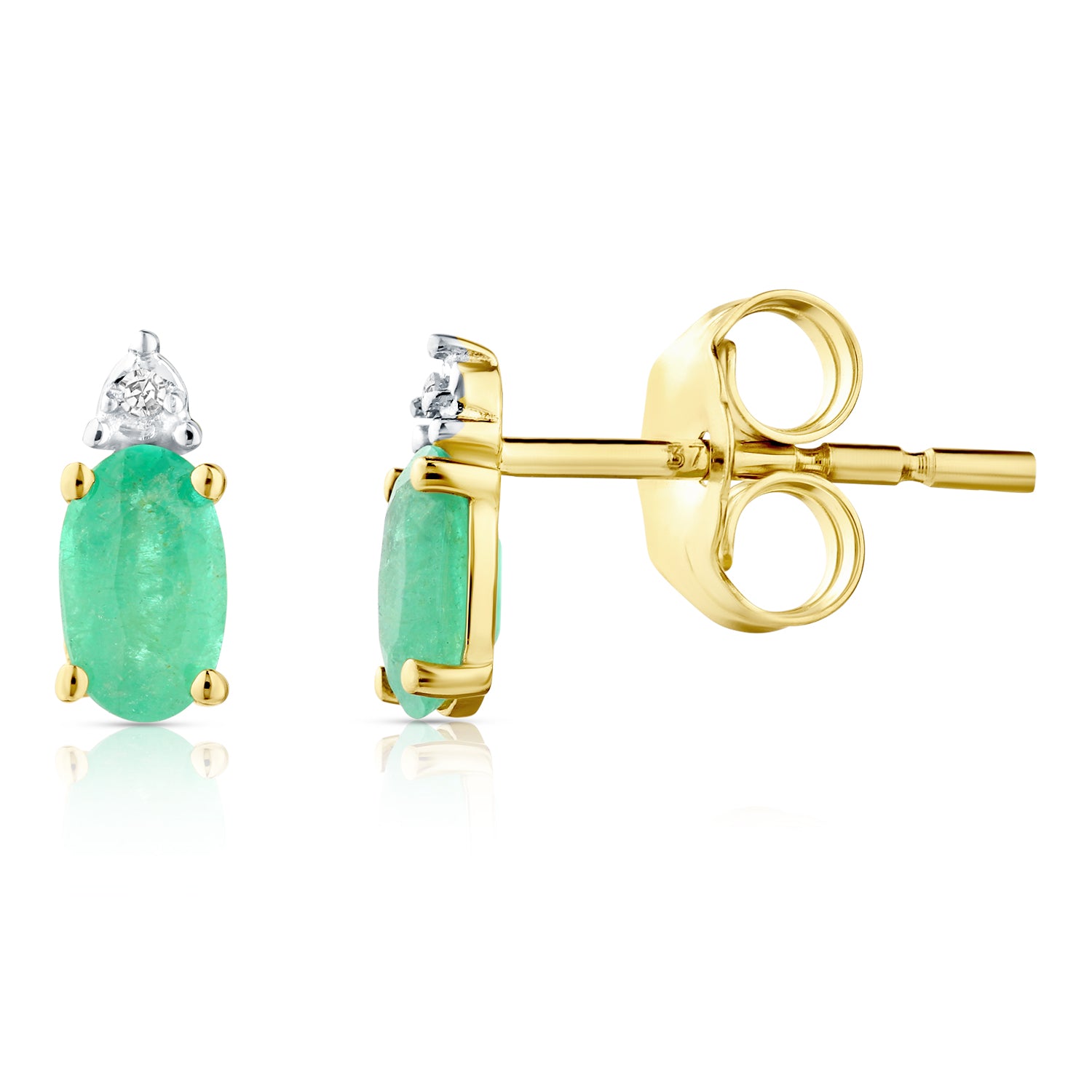 9ct Yellow Gold Emerald and Diamond Stud Earrings