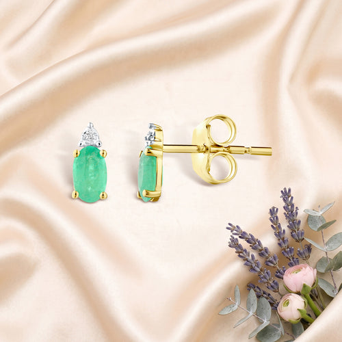9ct Yellow Gold Emerald and Diamond Stud Earrings