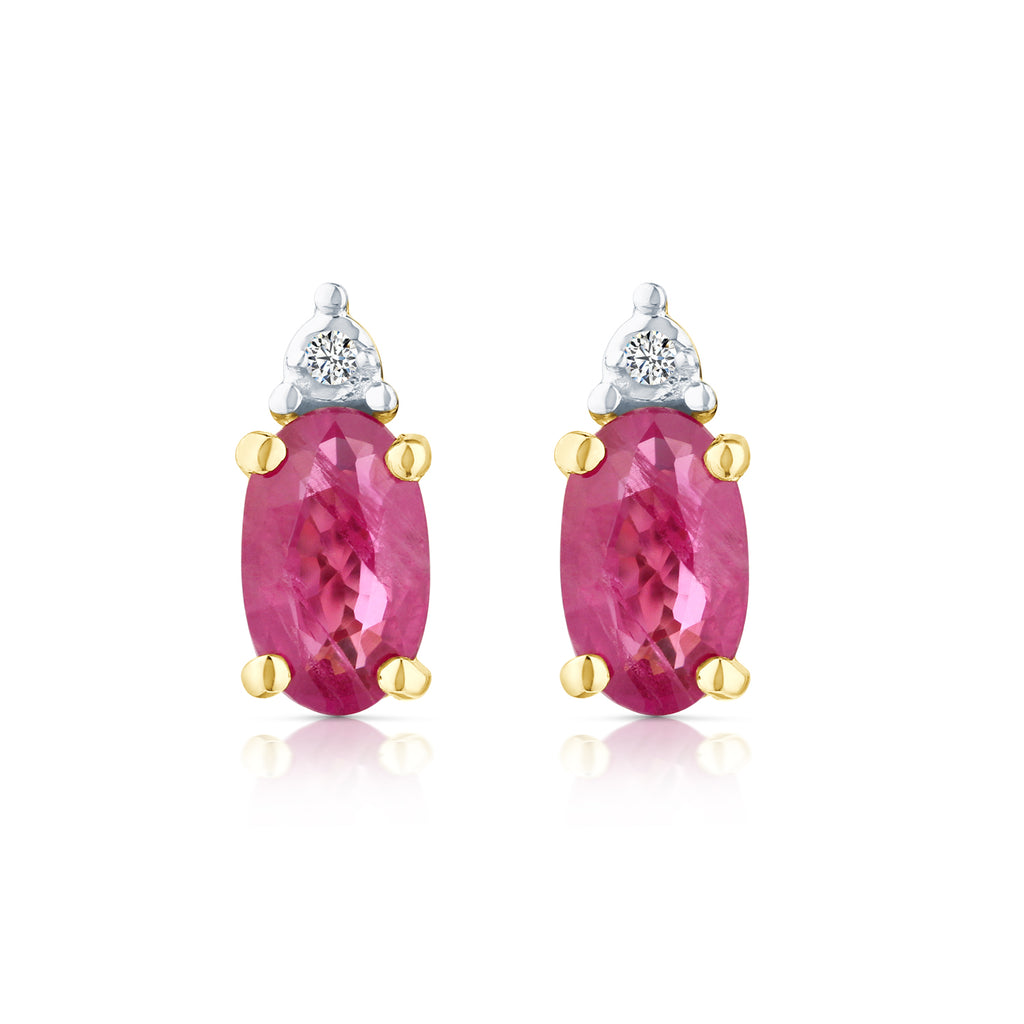 9ct Yellow Gold Ruby and Diamond Stud Earrings