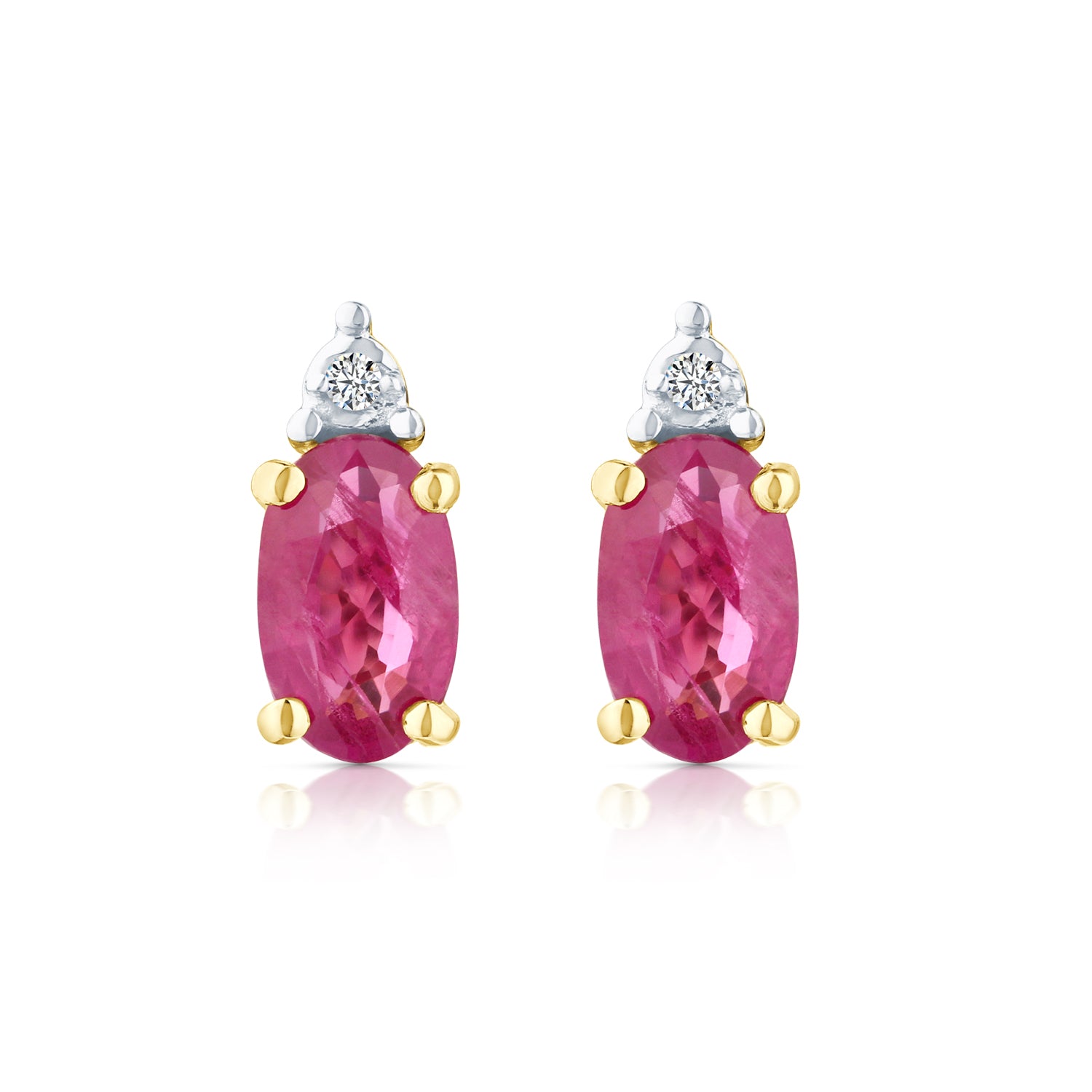 9ct Yellow Gold Ruby and Diamond Stud Earrings
