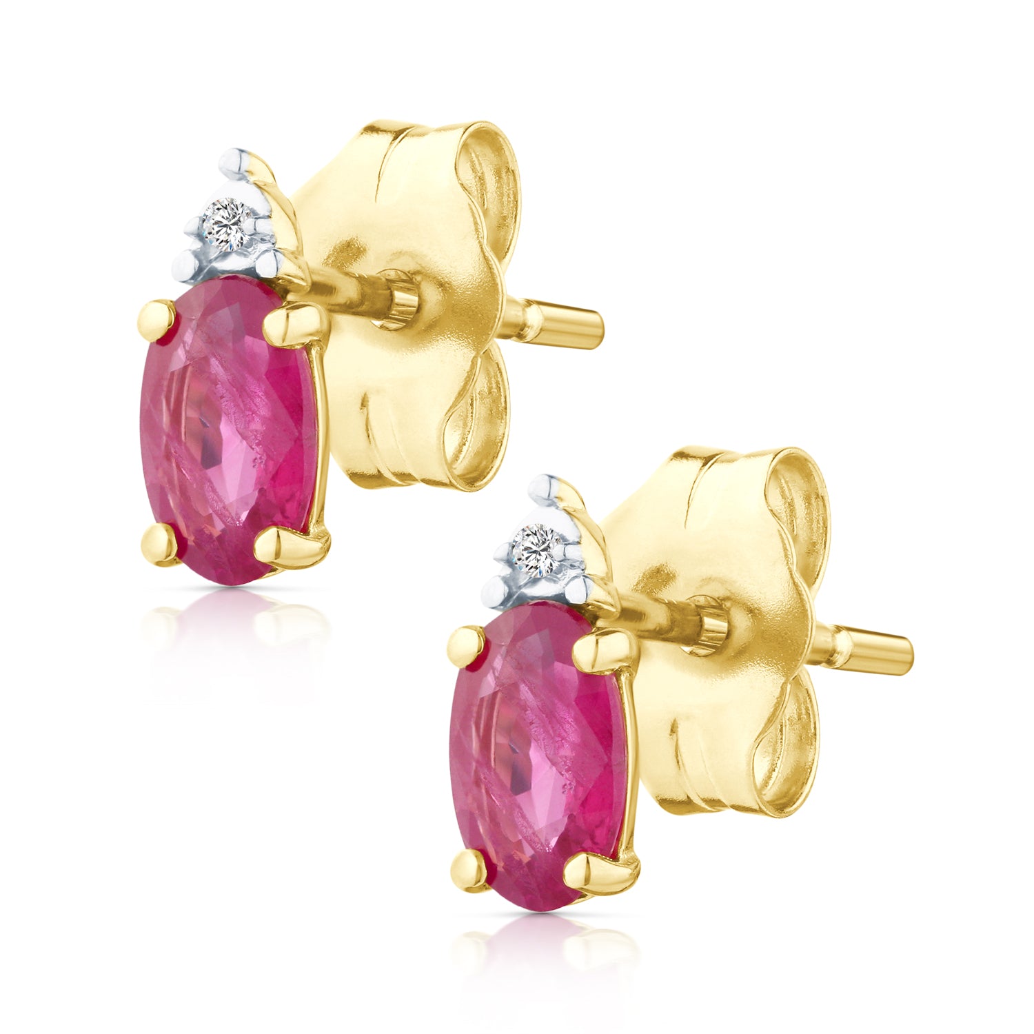 9ct Yellow Gold Ruby and Diamond Stud Earrings