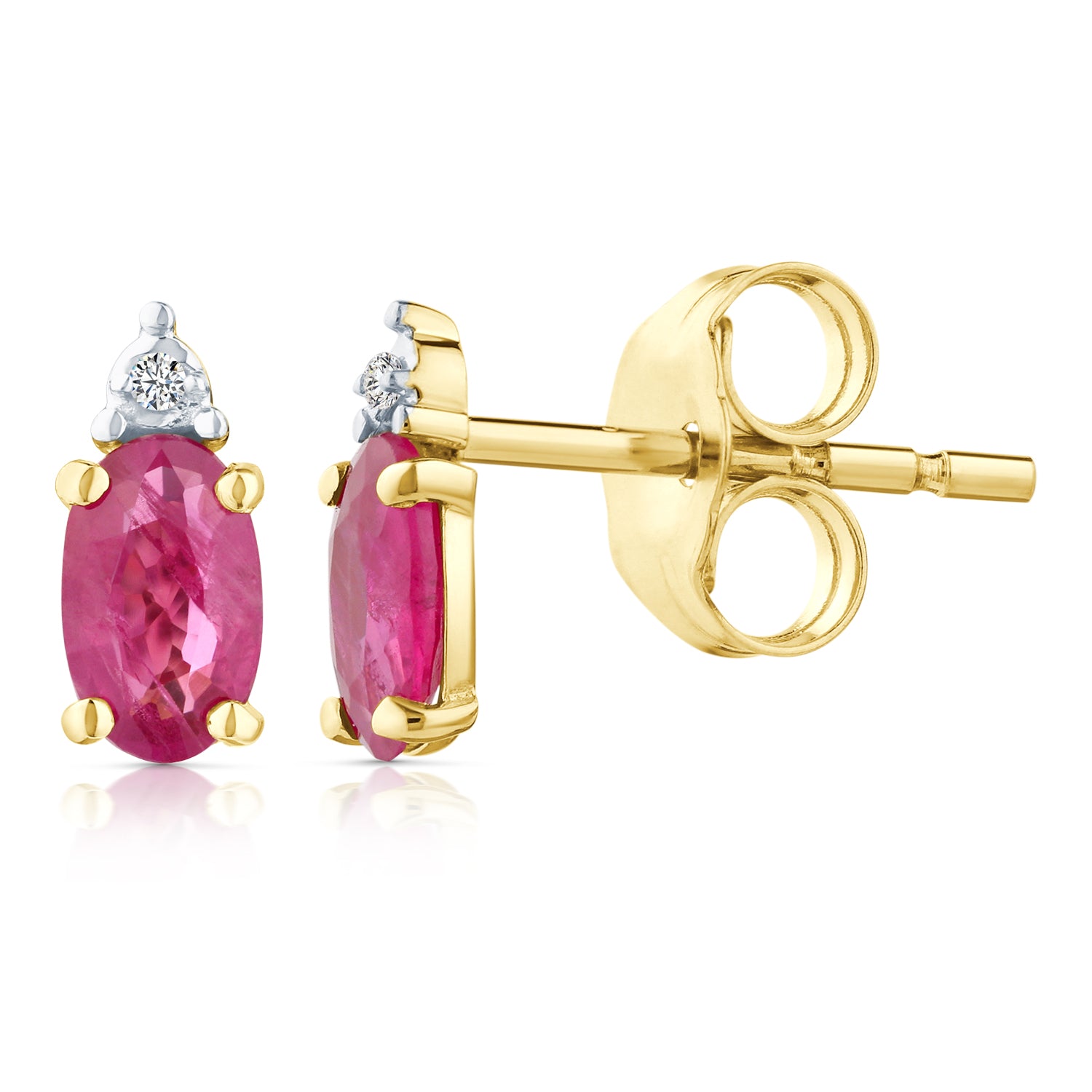 9ct Yellow Gold Ruby and Diamond Stud Earrings