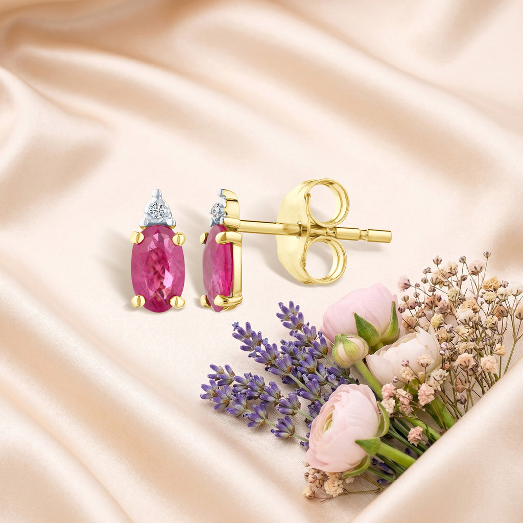 9ct Yellow Gold Ruby and Diamond Stud Earrings