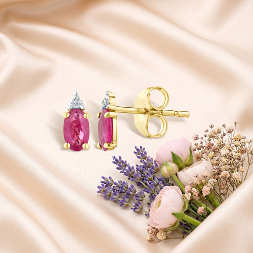 9ct Yellow Gold Ruby and Diamond Stud Earrings