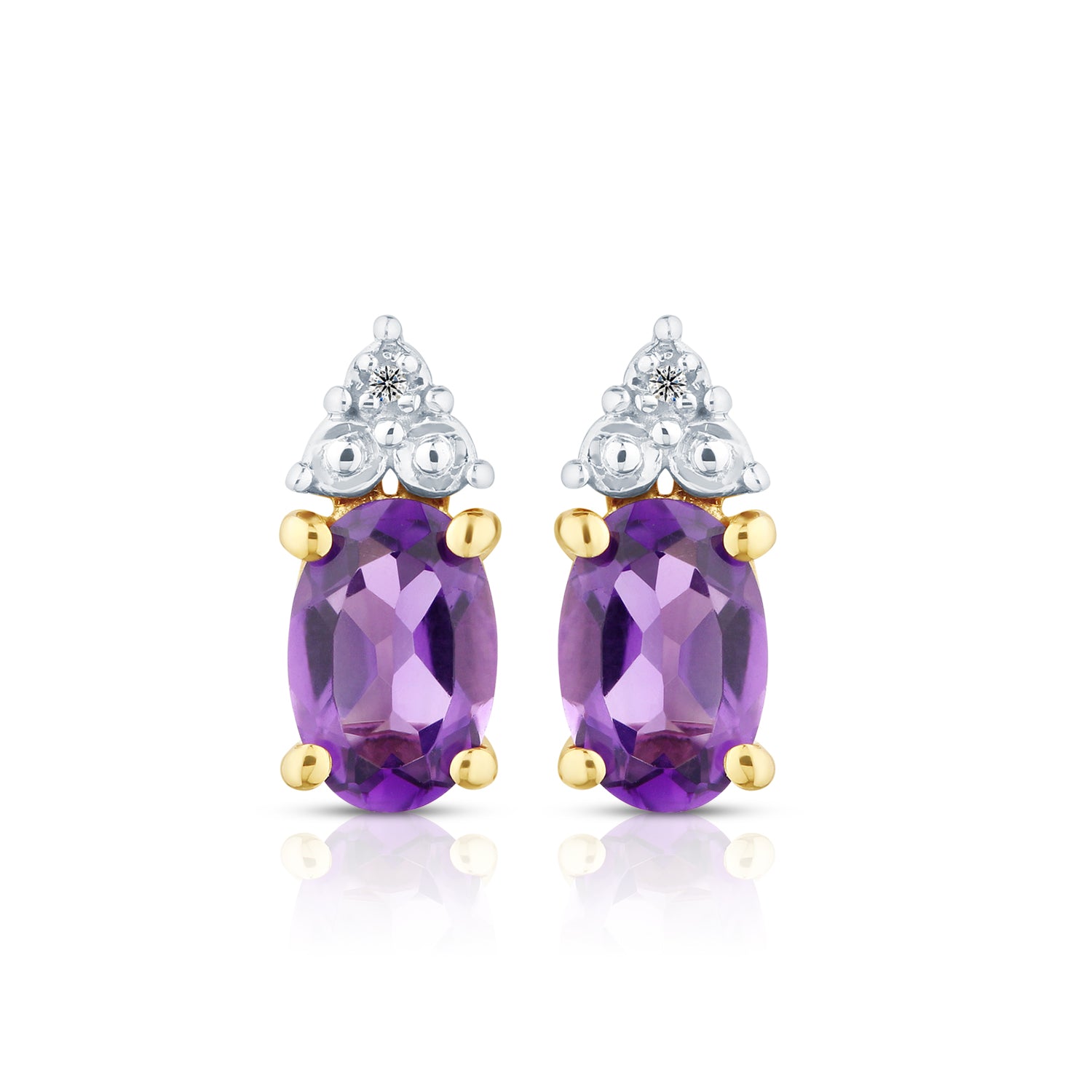 9ct Yellow Gold Amethyst and Diamond Stud Earrings