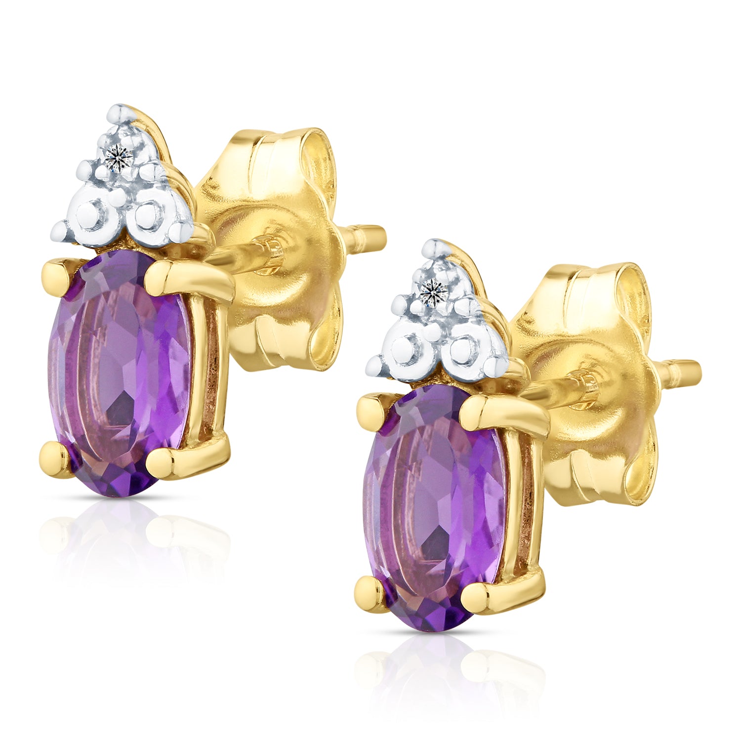 9ct Yellow Gold Amethyst and Diamond Stud Earrings