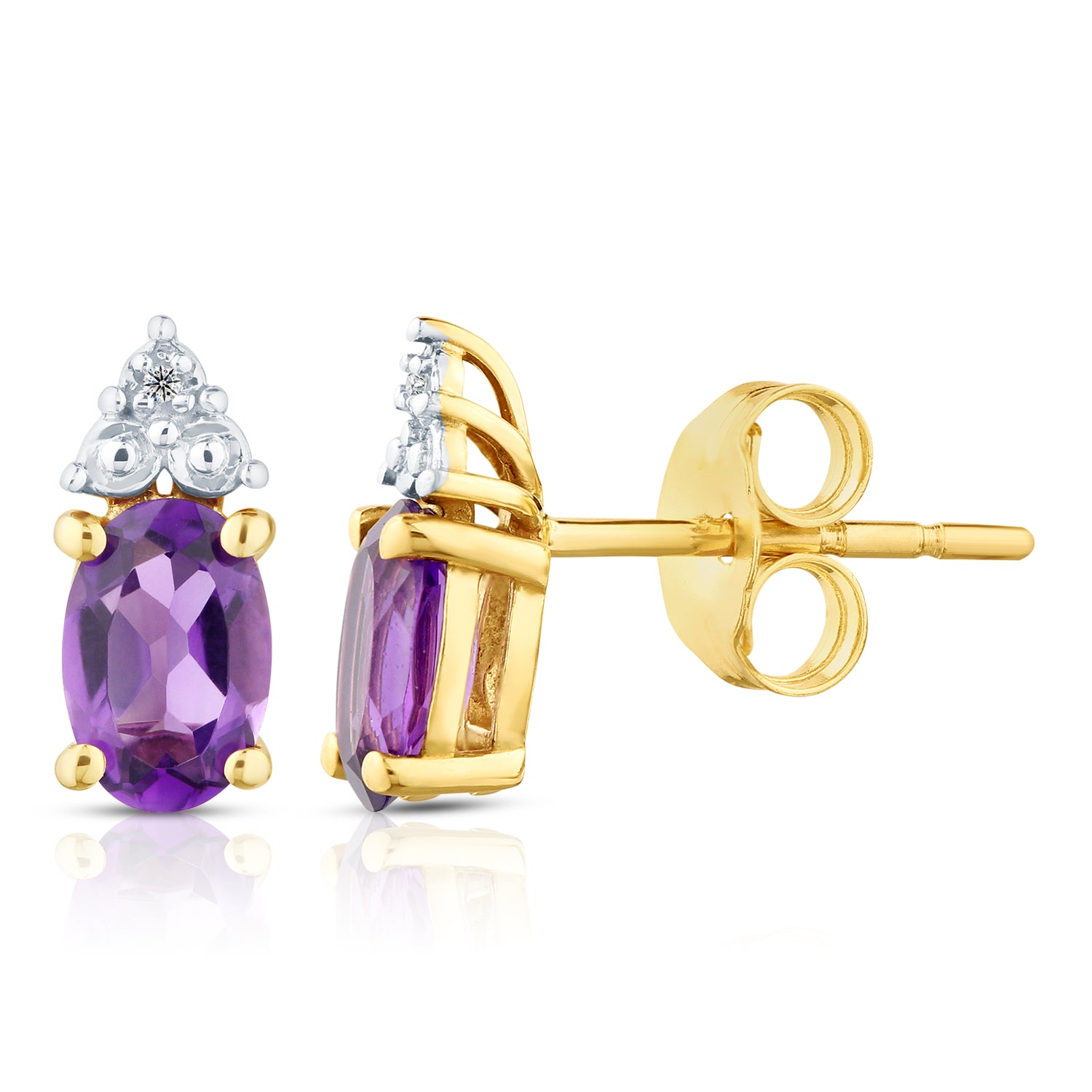 9ct Yellow Gold Amethyst and Diamond Stud Earrings