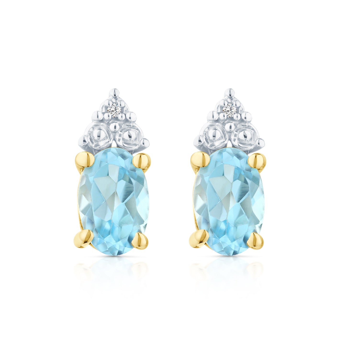 9ct Yellow Gold Blue Topaz and Diamond Stud Earrings