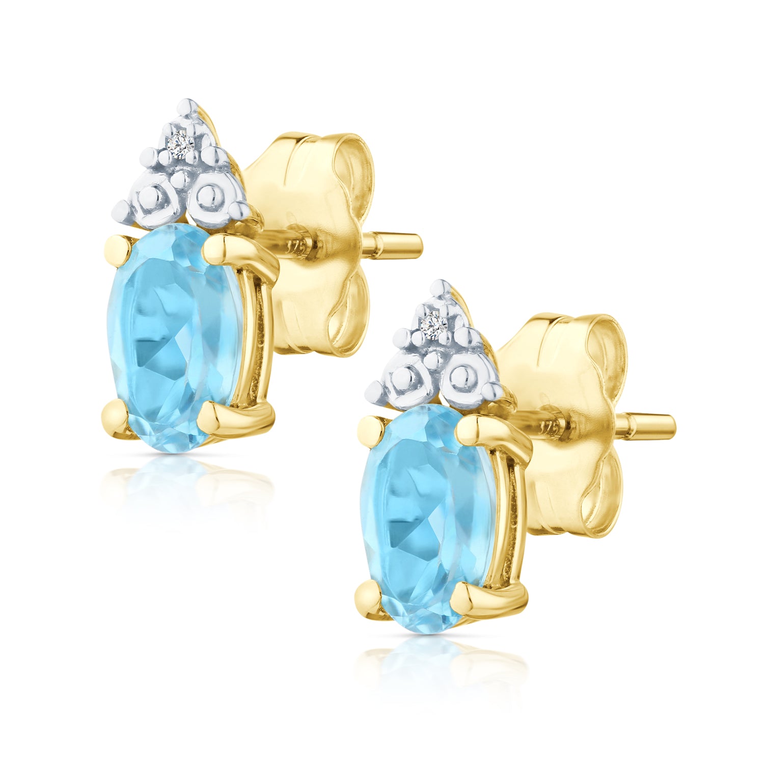 9ct Yellow Gold Blue Topaz and Diamond Stud Earrings