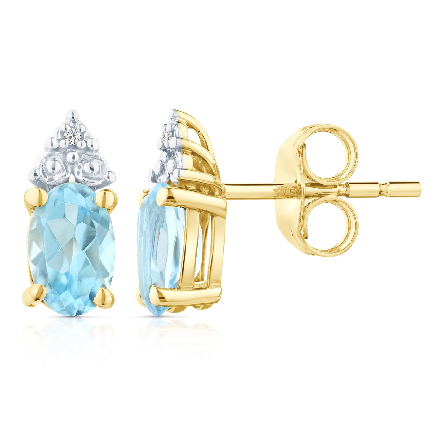 9ct Yellow Gold Blue Topaz and Diamond Stud Earrings