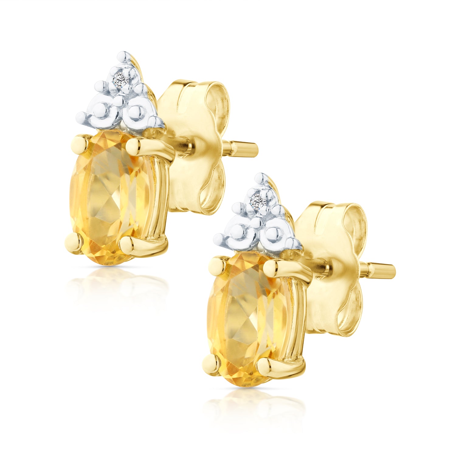 9ct Yellow Gold Citrine and Diamond Stud Earrings