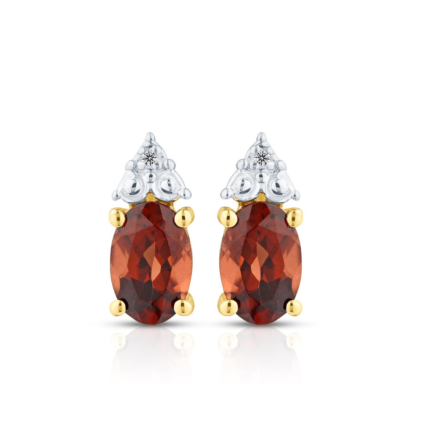 9ct Yellow Gold Garnet and Diamond Stud Earrings