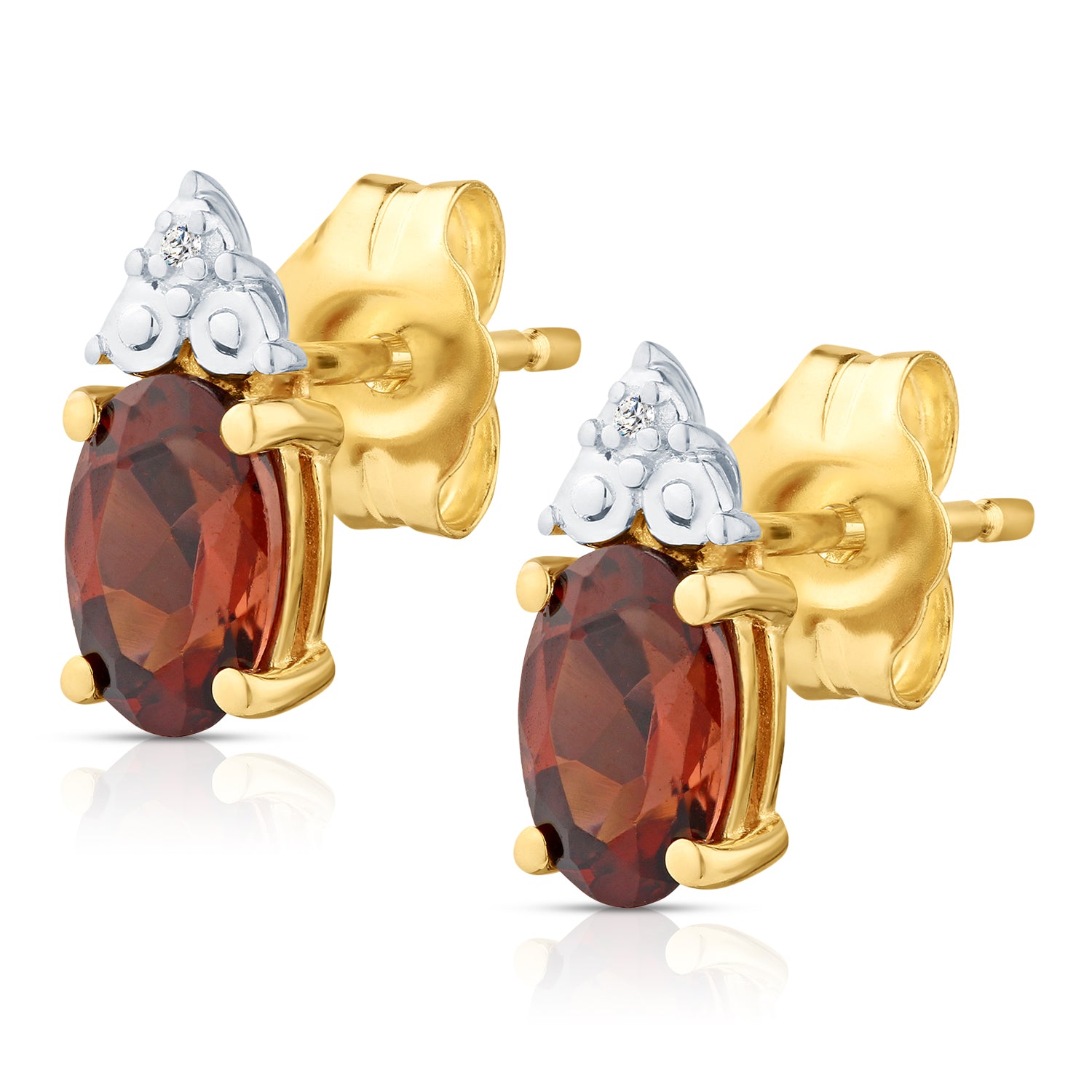 9ct Yellow Gold Garnet and Diamond Stud Earrings