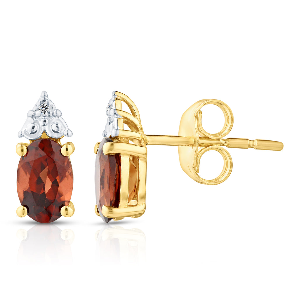 9ct Yellow Gold Garnet and Diamond Stud Earrings