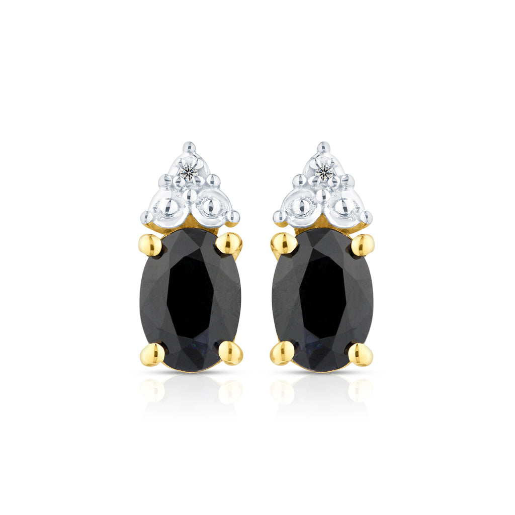 9ct Yellow Gold Sapphire and Diamond Stud Earrings